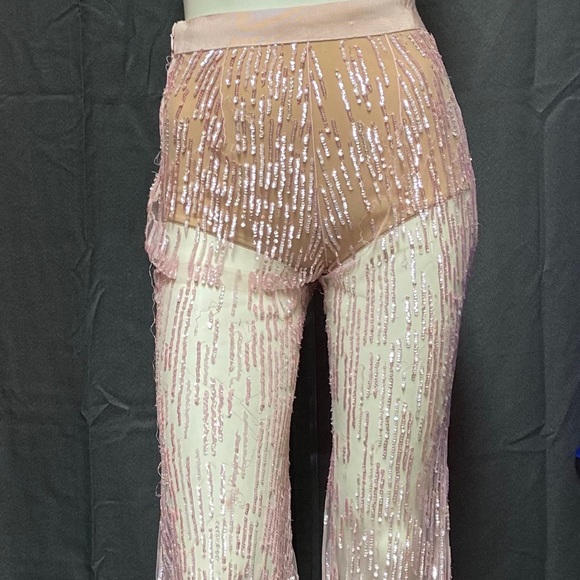 Amen Black Label Pink Sequin Tulle Flare Pants 38 - Picture 1 of 8